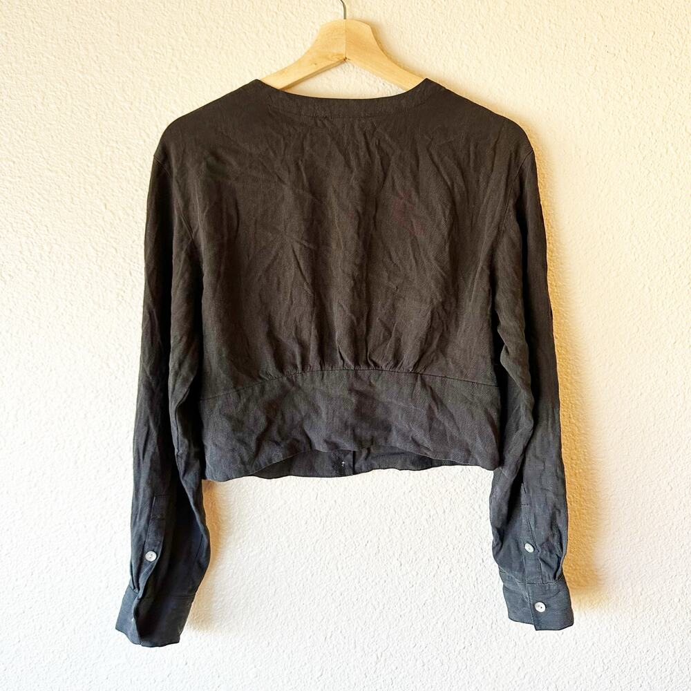 Madewell Lusterweave V-Neck Button Front Shirt Womens M Black Cropped NO457 - Picture 9 of 9